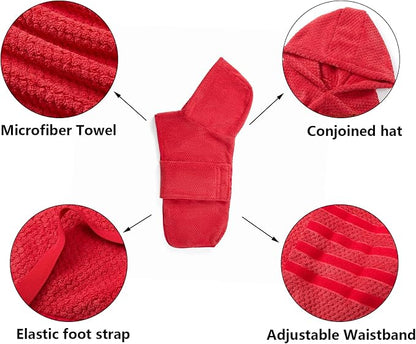 Geyecete Pineapple Grid Dog Drying Coat with Hood - Red, XL