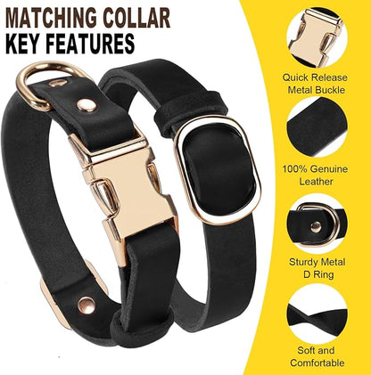 LWBMG 5FT Leather Dog Collar and Leash Set, Heavy Duty Dog Leash and Collar with Metal Buckle,Adjustable Pet Collar and Leash, Soft Pet Leash and Collar Set for Small Medium Dogs Black