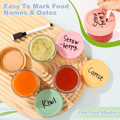 RowinsyDD 16 Pack Glass Baby Food Storage Containers, 4 oz Leakproof Baby Food Jars with Lids, Small Glass Food Containers for Infant Baby, Freezer & Microwave Safe, BPA Free