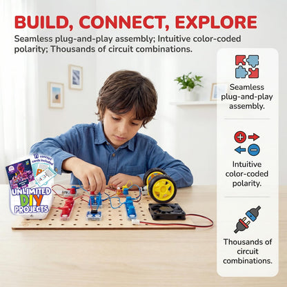 Hape Lab Box Circuit Explorer Base - 90+ Circuit Experiments STEM Toy for Kids Ages 8+, DIY Electronics Building Set, Science & Engineering Discovery Kit with 39 Pieces & Instruction Book