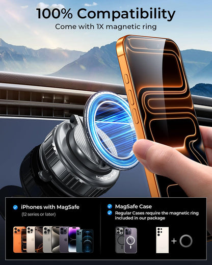 MRGLAS 2026 Upgraded 360° Rotation Vacuum Magnetic Phone Holder Stand,for Magsafe Suction Cup Phone Mount [109+LBS Strongest Suction & Magnetic] Adjustable Swivel Lock, for Your Car/Gym/Mirror/Kitchen