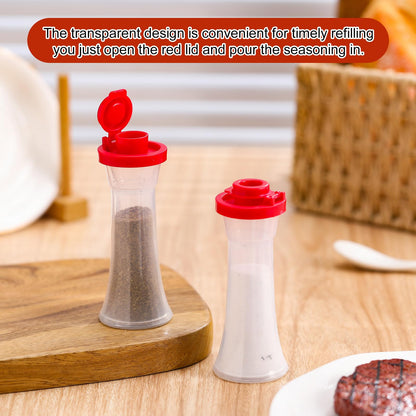 Reallnaive 2 Pcs Mini 4 Inch Plastic Salt and Pepper Shakers Set - Hourglass Covered Salt Pepper Shakers with Lids Airtight Seasoning Bottle Dispenser for Home Kitchen Restaurant Lunch Outdoor Picnic