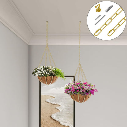 Omytie 12 Ft Heavy Duty Hanging Chain Kit with Connection Locks & Swag Ceiling Hooks for Lighting Fixture, Chandelier, Pendant, Lantern, Swag Lamp, Plant/Flower/Fruit Basket, Bird Feeder (Brass)