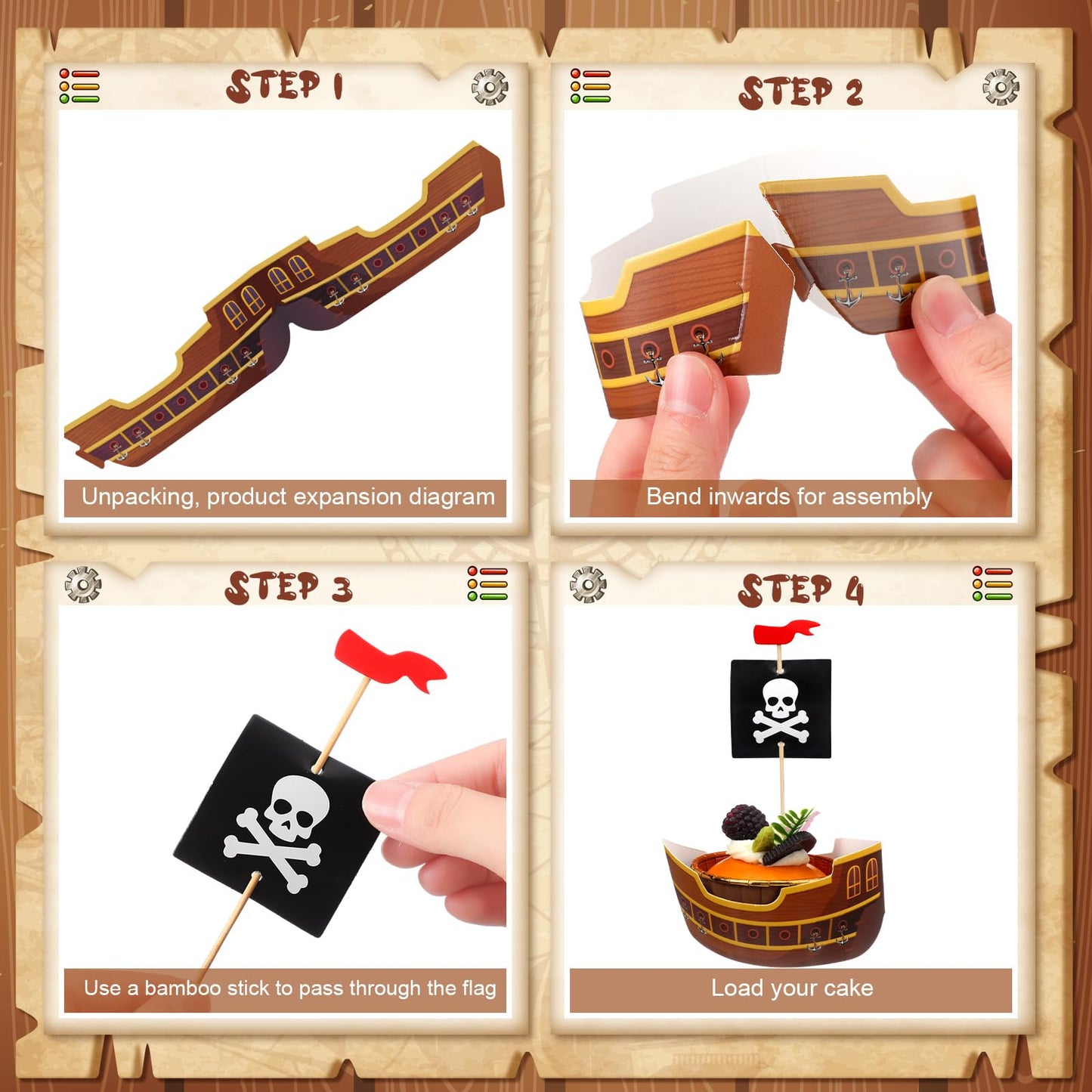 Vesici 72 Pcs Pirate Ship Cupcake Toppers Skull Cap Cupcake Picks Pirate Halloween Party Decorations for Birthday Party Cake Decorations Supplies