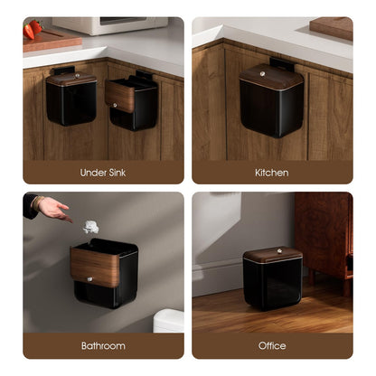 ZNYOPA Large 3.2 Gallon Compost Bin, Under Sink Trash Can with Lid, Hanging Waste Cabinet for Office Kitchen Cupboard Bathroom Bedroom, Black