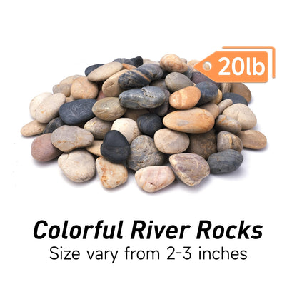 Pulovin 20 lbs River Rocks for Landscaping, 2"-3" Garden Rocks Outdoor Landscaping, Decorative Patio Stones for Planters, Flower Pots, Vase, Walkways, Yard, Natural Rocks for Aquarium, Fish Tank