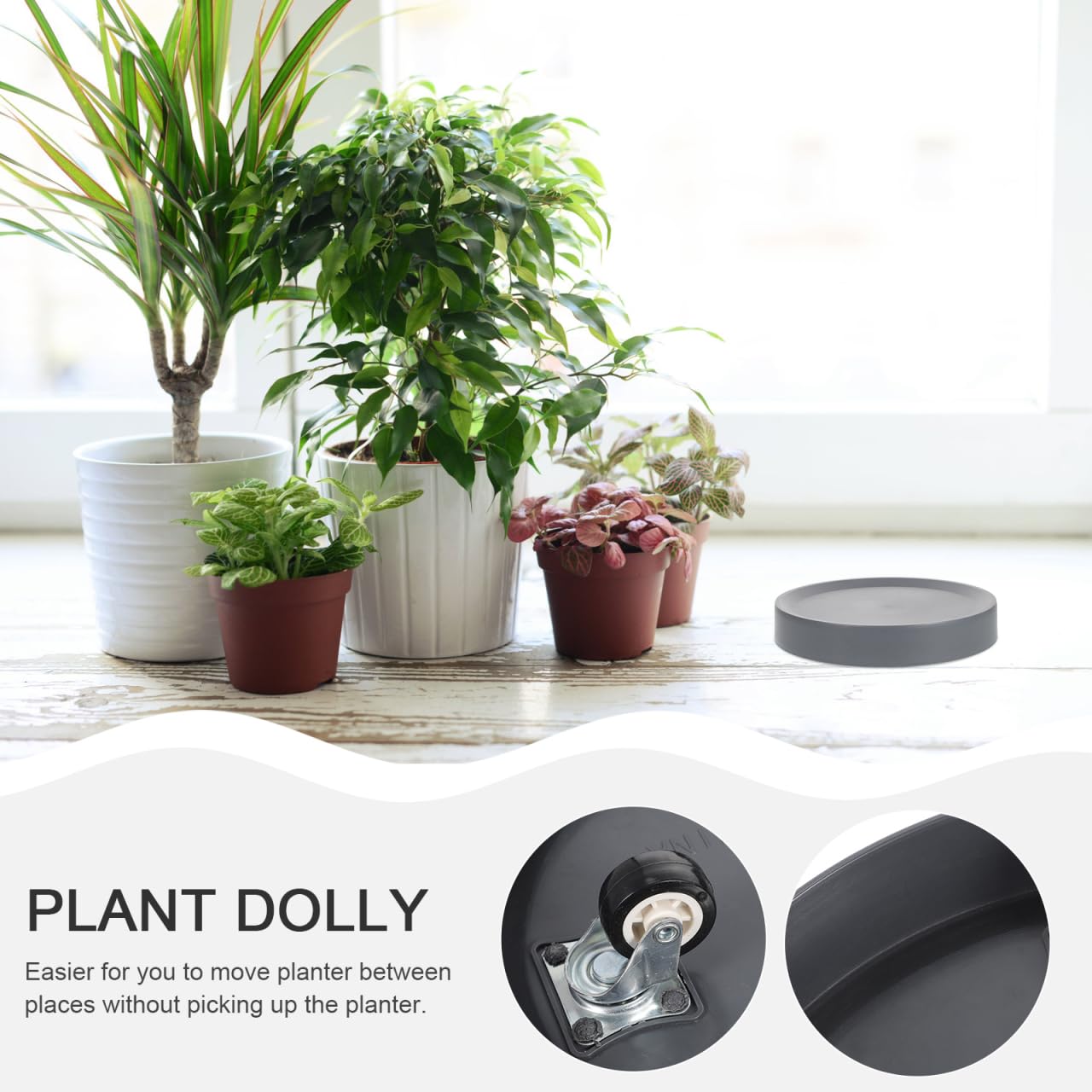 SEWOART Heavy Duty Plant Dolly with Wheels Rolling Plant Stand for Easy Moving Sturdy Plastic Planter Tray for Pots Quiet -directional Design for Indoor and Outdoor Use