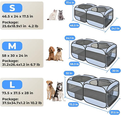 2-in-1 Dog Playpen, 46.5'' Pop Up Cat Puppy Pet Playpens Indoor/Outdoor Cats Enclosed, Cat Dog Tent Crate Cage Kennel, Portable Playpen for Kitten, Small Animals Play Pen(No Divider, Unified Space)