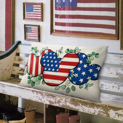 Fjfz 4th of July Patriotic Lumbar Decorative Throw Pillow Cover 12 x 20, Rectangular America USA Eucalyptus Leaves Outdoor Home Decor, American Stars Stripes Couch Cushion Case