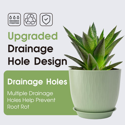 GARDIFE Plant Pots 10/9/8/7.5/7 Inch Plant Pots, Set of 5 Plastic Planters with Drainage Holes and Saucers,Plastic Flower Pots,Nursery Planting Pot for Indoor Out Door Plants (Green)