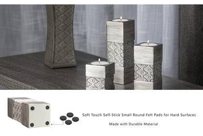 Creative Scents Dublin Silver Small Tealight Candle Holder Set of 3 - Centerpiece for Living Room and Dining Room Table Decor, Coffee Table Decor, Ideal for Fireplace, Entrance or Bathroom