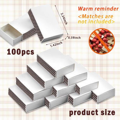 100 PCS Blank Match Boxes (No Matches) 2.25 x 1.42 x 0.59 Inch Bulk Blank Matchboxes, DIY White Storage Containers Holders with Double-Sided Striker for Wedding Bridal Baby Shower Birthday Party