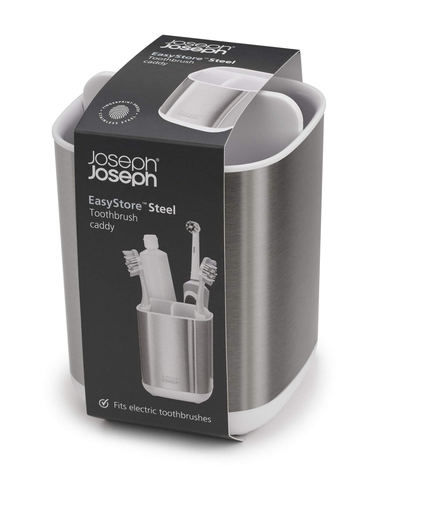 Joseph Joseph EasyStore Stainless-Steel Toothbrush Holder Bathroom Storage Countertop Organizer Caddy, Small