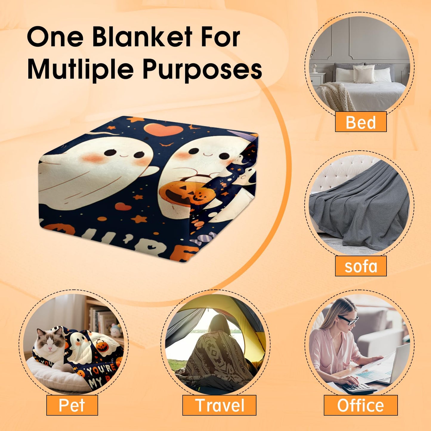 60×50 Halloween Throw Blanket for Women Men, Summerween Couple Boo Throw Blanket, Halloween Fall Flannel Blankets Hallo-Ween Boo Basket Stuffers for Him Her National Boyfriend Day Sofa Blankets