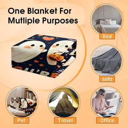 60×50 Halloween Throw Blanket for Women Men, Summerween Couple Boo Throw Blanket, Halloween Fall Flannel Blankets Hallo-Ween Boo Basket Stuffers for Him Her National Boyfriend Day Sofa Blankets