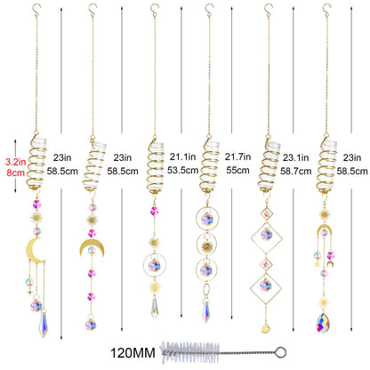 HDCRYSTALGIFTS 6 Pcs Crystal Suncatchers with Plant Propagation Station,Glass Window Wall Planters for Indoor Plants Hydroponics, Hanging Sun Catcher with Chain for Home Garden Whimsical Decor