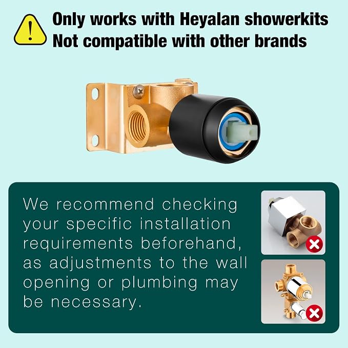 Heyalan Shower Faucet Set with Valve, Bathroom Rainfall Shower System, Wall Mount Single Handle Shower Trim Kit, Rainfall Fixed Shower Head, 8 Inch Square Shower Head, Matte Black