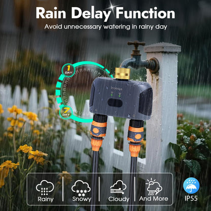 WiFi Water Timer for Garden Hose with Brass Inlet,Smart Hose Timer with WiFi Hub, APP & Voice Control,Up to 20 Watering Plans, 2-Zone Sprinkler Drip Irrigation System Controller for Yard Lawn Watering