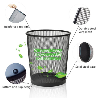 SHSYCER Black Mesh Trash Cans, 10-Pack 6 Gal Mesh Office Trash Can, Open Metal Wire Wastebaskets, Waste Basket Trash Can for Near Desk,Recycling Garbage Container Bin for Office,Home,School