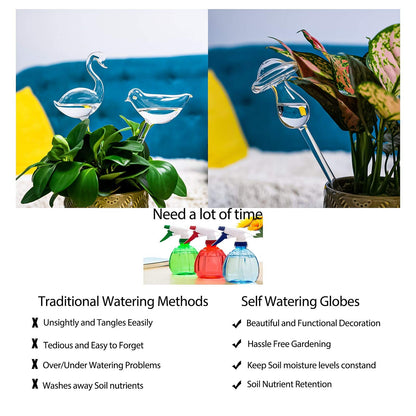 Kingbuy Mushroom Shaped Self-Watering Globes - 2 Pack Glass Automatic Plant Waterer for Indoor Outdoor Plants, Water Bulbs & Decorative Stakes for Plant Lovers