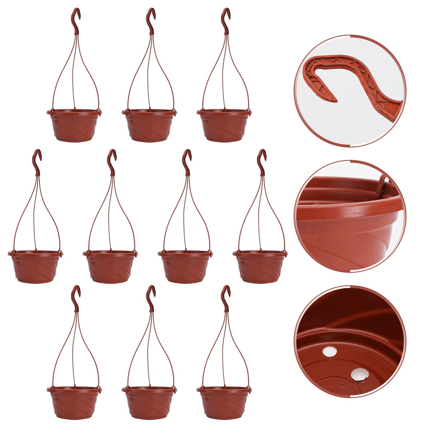 10 Sets Plastic Hanging Planters with Drainage Holes and Detachable Hooks - 6.7 Inch Small Hanging Flower Pots for Indoor Outdoor Plants, Windows, Balconies, and Garden Fences