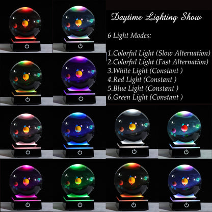 3d Solar System Model Crystal Ball 80mm 3.15inch - Outer Space Astronomy Gifts Room Decor Crystal Sphere Unique Gifts For Men Him Best Birthday Dad Physics Science Teacher Night Light Planet Lamp