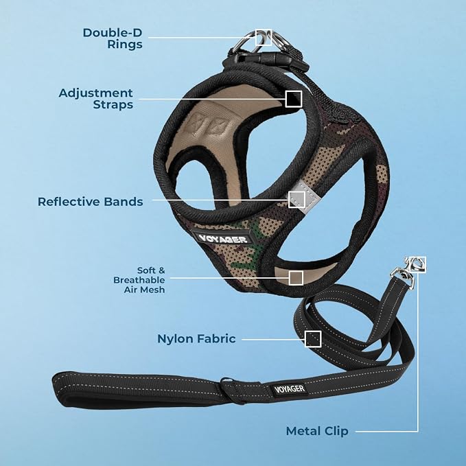 Best Pet Supplies Voyager Step-in Air All Weather Mesh Harness and Reflective Dog 5ft Leash Combo with Neoprene Handle, for Small, Medium and Large Breed Puppies - Army Base, X-Large