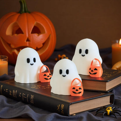 virsomier 3pcs Halloween Ghost Figurine - Cute Tiny Trick or Treat Ghost, Little Figurine for Halloween Home Decorations Indoor, Cute Decor (A)