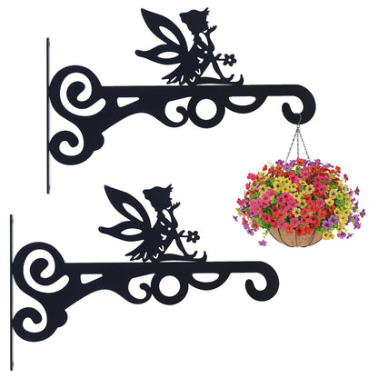 hogardeck Plant Hangers Outdoor Decor, 2 Pack 10” Metal Hanging Plant Bracket with Fairy for Garden Patio Yard Decor, Anti Rust Plant Hooks for Hanging Plants, Bird Feeder, Wind Chime, Lantern