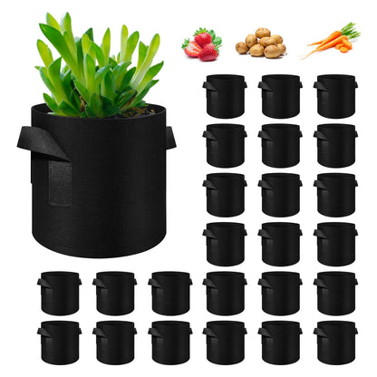 WHATWEARS 24 Pack 10 Gallon Plant Grow Bags, Thickened Nonwoven Fabric Pots with Handles, Vegetable Planter Bags Containers, Cloth Planters for Garden Vegetable/Flower/Plant/Fruits Outdoor (Black)