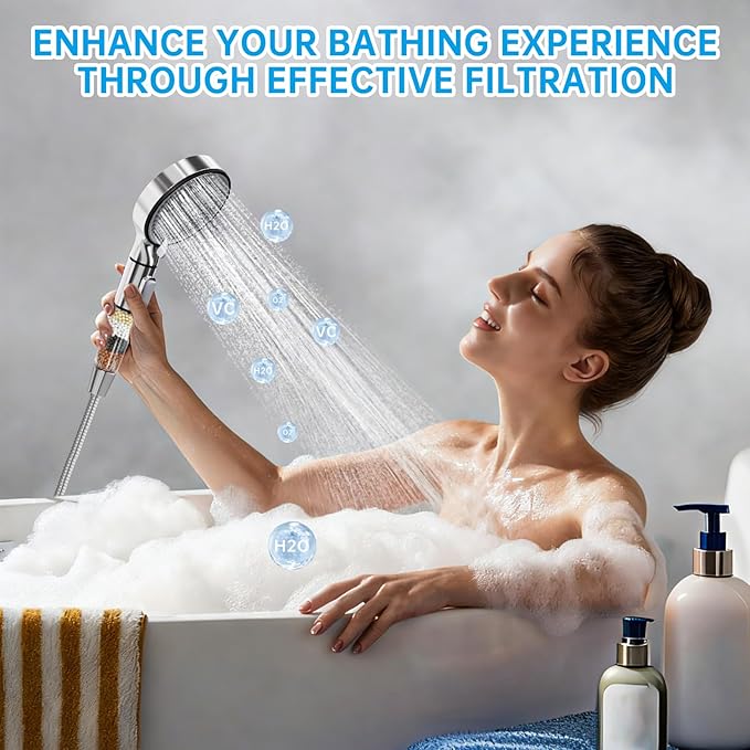 Filtered Shower Head with Handheld, 6-Spray High Pressure Shower Head to Reduce Dry Itchy Skin, Handheld Shower Head Set Includes 60" Hose & Adjustable Bracket