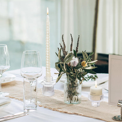 Toptime Candlestick Holders Set of 6, Ribbed Glass Taper Candle Holders, Reversible Clear Tealight & Candle Stick Candle Holder Vintage Crystal Tealight Candle Holder for Wedding Dinner Party