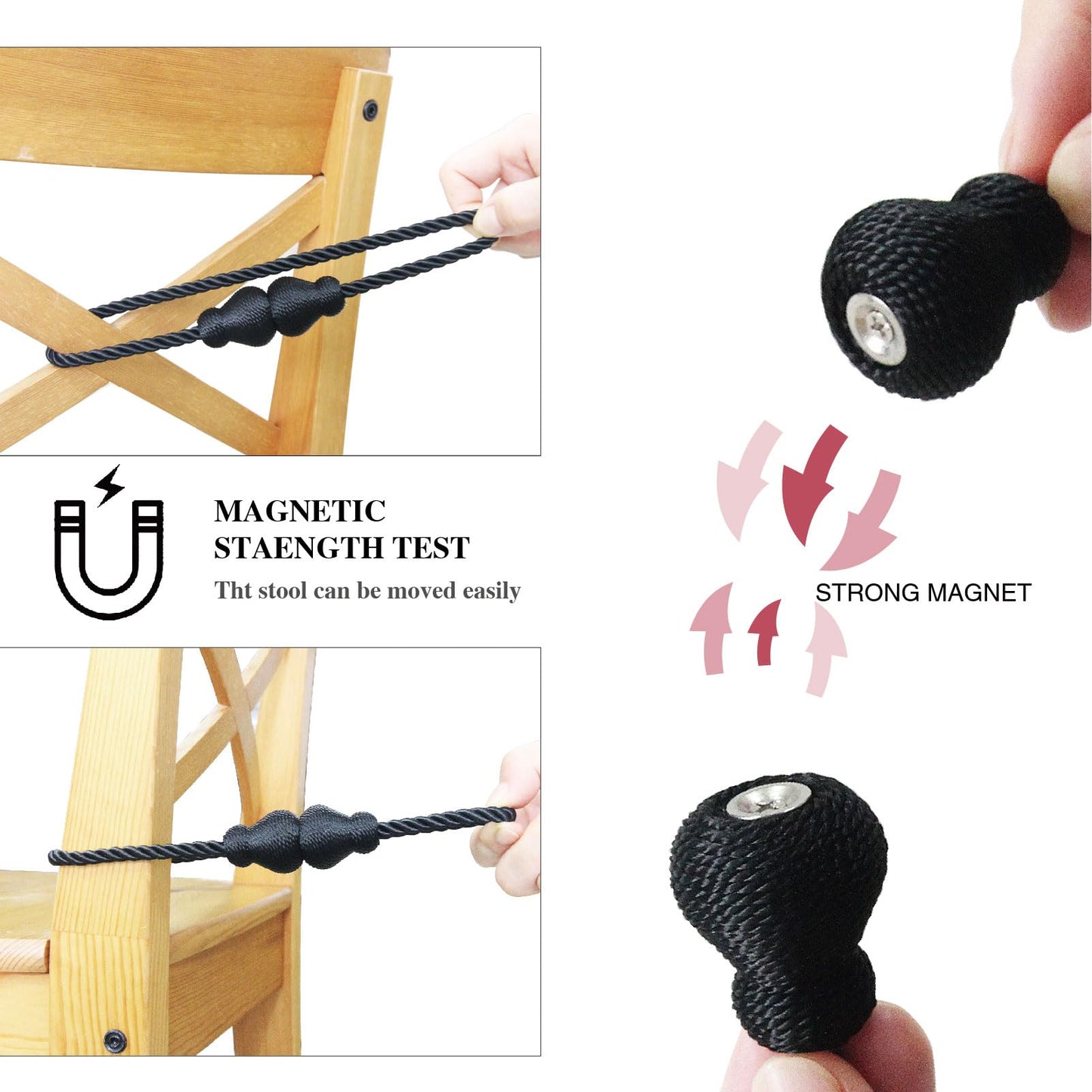 Nieffeiy Magnetic Curtain Tiebacks Outdoor Curtain Tie Backs Rope Decorative Magnetic Curtain Holders for Drapes Window Treatment Holdbacks, Black 4Pack