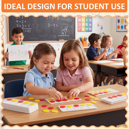 Soulchen 12 Sets Plastic Ten Frames for Classroom Math Manipulatives for Kids Classroom Math Counters Supplies Including 12 Plastic Ten Frames, 120 Counters for Teach Number Concepts (Red, Yellow)