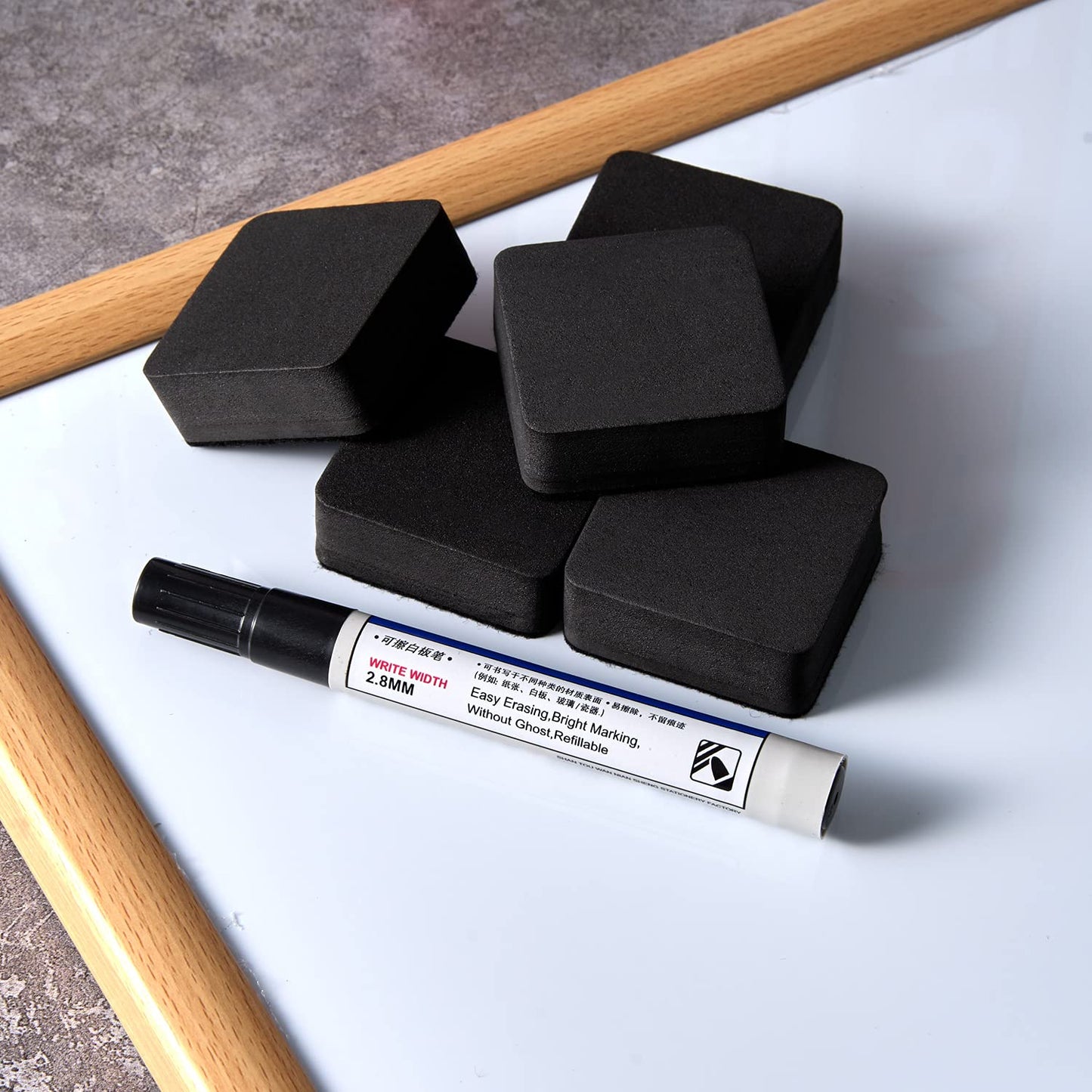 Favourde 48 Pack Magnetic Whiteboard Dry Erase Erasers Chalkboard Cleansers for Classroom, Home and Office (Black)