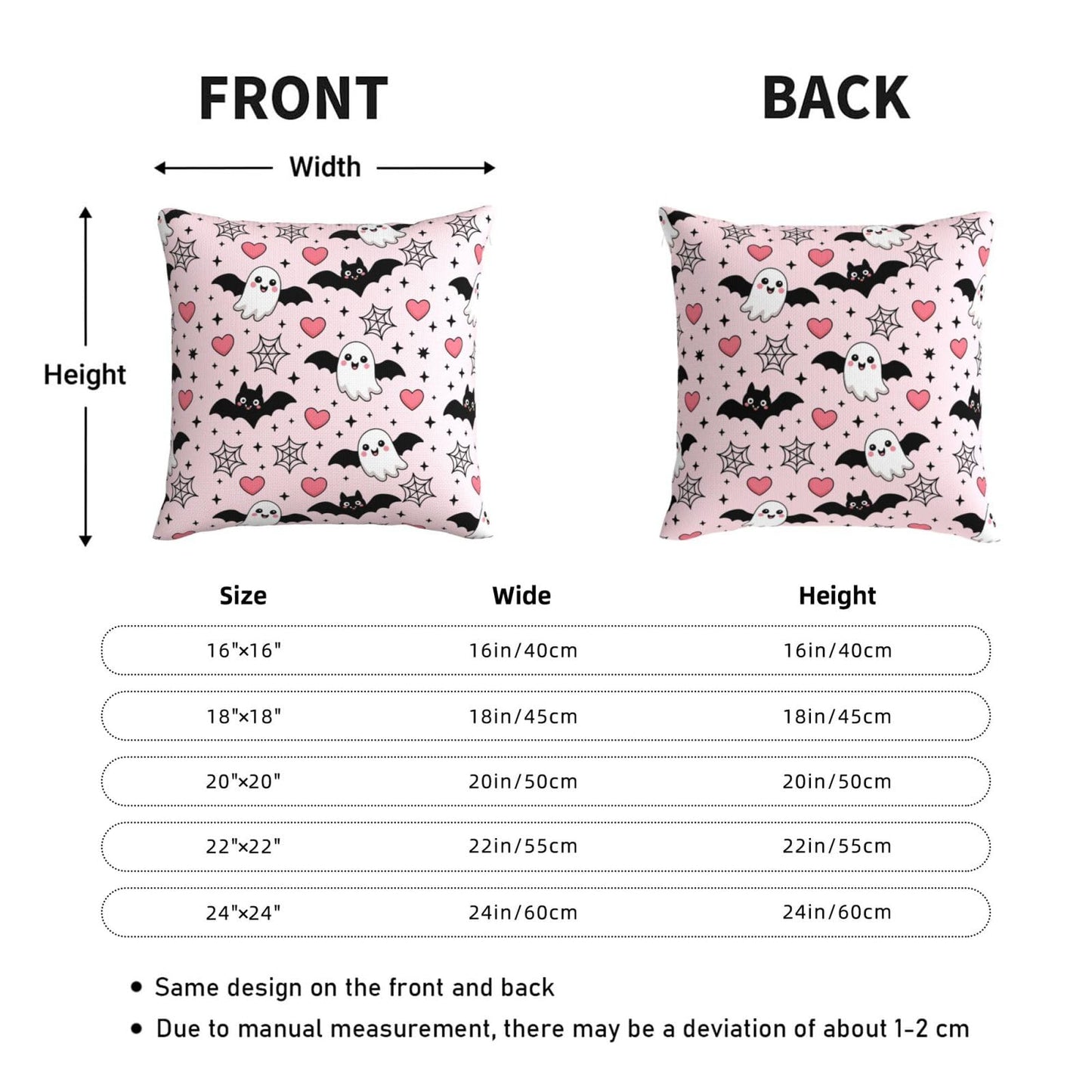 Halloween Pink Cute Ghost Bats Heart Decorative Pillow Covers 16x16 Inch Set of 2 Rustic Boho Flower Outdoor Throw Pillows Neutral Farmhouse Decoration Cushion Cases for Sofa Couch Bed Decor