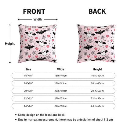 Halloween Pink Cute Ghost Bats Heart Decorative Pillow Covers 16x16 Inch Set of 2 Rustic Boho Flower Outdoor Throw Pillows Neutral Farmhouse Decoration Cushion Cases for Sofa Couch Bed Decor