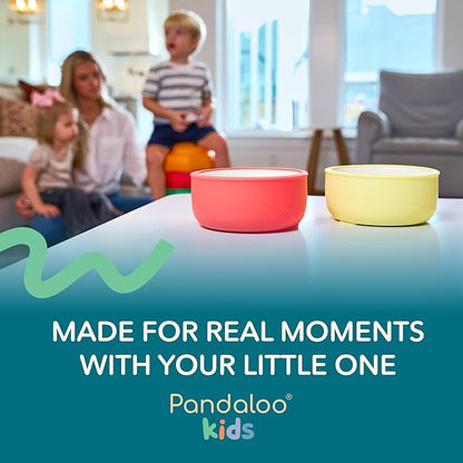 Pandaloo Porcelain Kids Bowls with Removable Silicone Sleeve & Lid – Strong Suction Base, Microwave & Dishwasher Safe, Toddler-Proof, Non-Slip Ceramic Feeding Bowls for Babies & Toddlers (Set of 2)