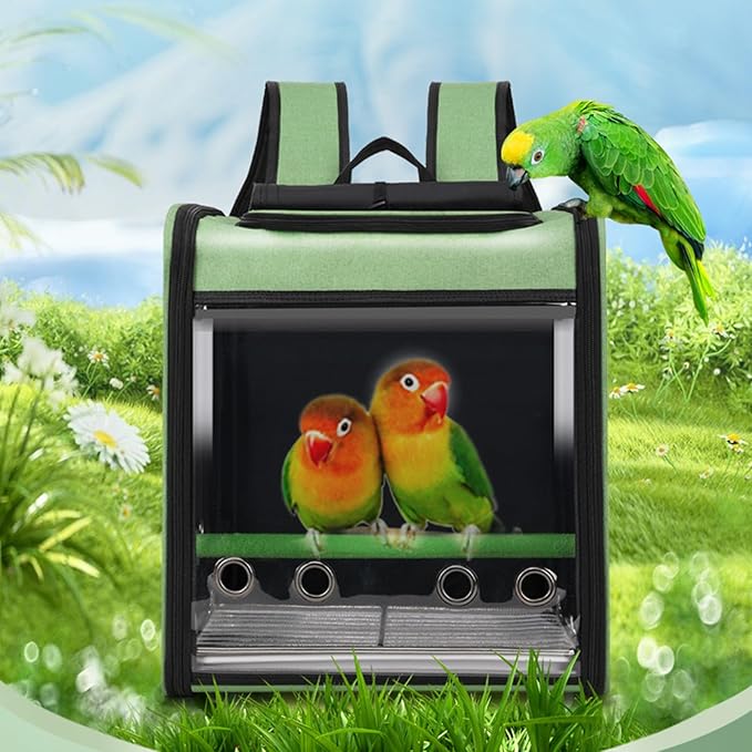 Bird Stroller Bird Backpack Carrier with Perch 14 * 11 * 16in Panoramic View with 3 Side Vents Removable Tray for Conures Parakeet Budgie (Grey)