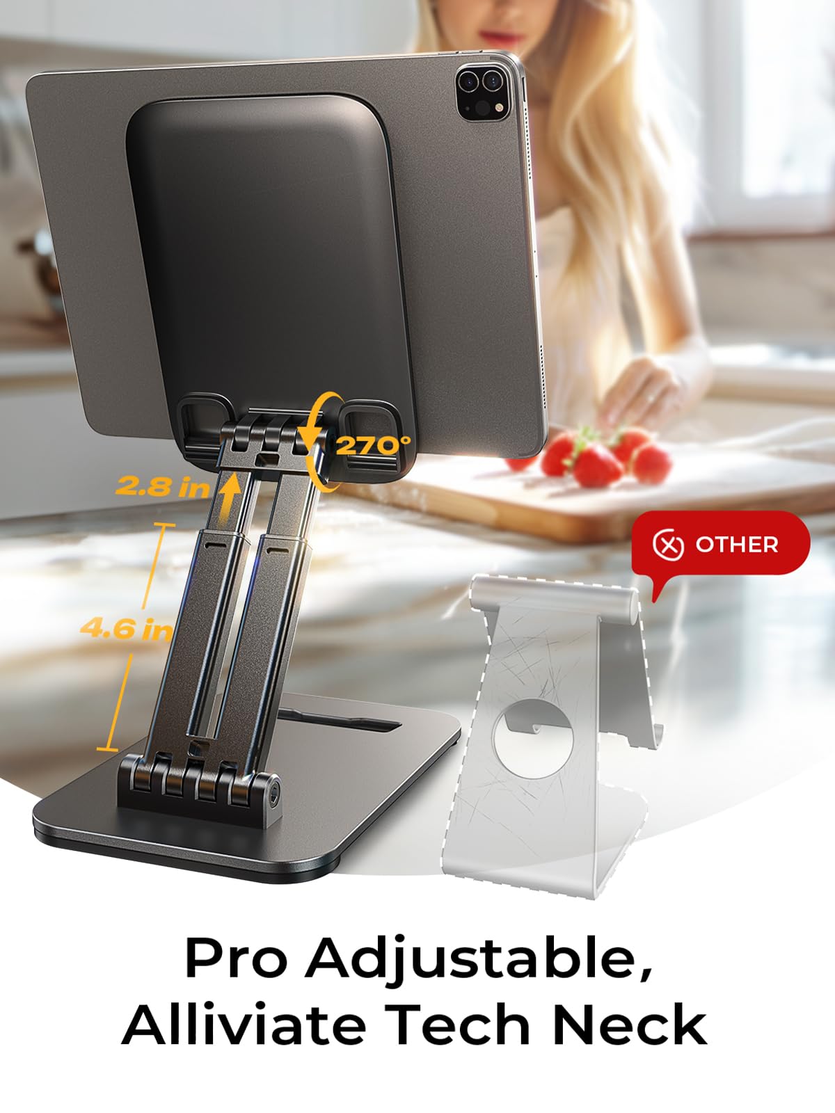 LISEN Tablet Stand for iPad Stand Holder Desk, Foldable Home Office Desk Accessories Travel for iPad Holder Dorm College Essentials Portable Monitor Fits Tabs Kindle iPhone 4-15.9" Black