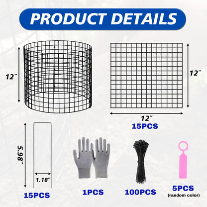 AUREZ 15 Pcs Large Wire Plant Protector from Animals, 5pack Metal Plant Cage Chicken Wire Cloche to Keep Rabbit,Squirrel Out(Black) (5pack 12''X12'')