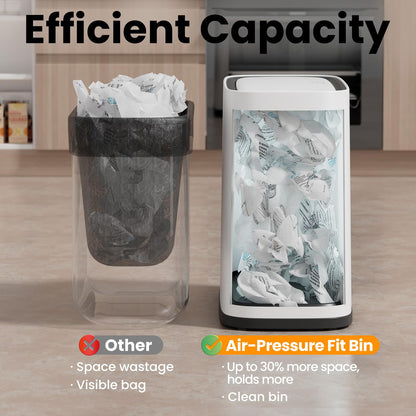 Bathroom Trash Can, 2.1 Gallon Small Slim Garbage Can with Lid and Wheels, Air-Press Bag Expander & Inner Bucket, White Plastic Waste Basket Dog Proof for Kitchen, Office, Bedroom, Garbage Trash Bin