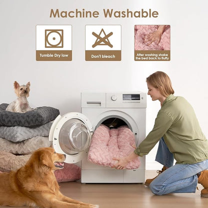 EHEYCIGA XXL Washable Dog Bed for Crate 47x29 Inch, Kennel Pad for Extra Large Dogs Up to 100 lbs, Plush and Comfy Pet Sleeping Mat, Pink