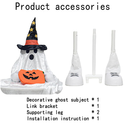YUETJIN 37" Front Porch Light up Halloween Ghost Figure Décor, Kit Standing Trick or Treat Indoor and Outdoor Decorations-Start