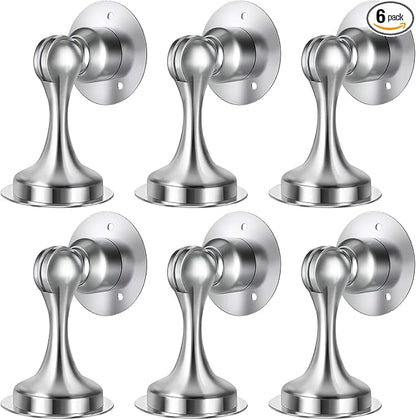 WINONLY Door Stopper, Magnetic Door Stop, Stainless Steel, Magnetic Door Catch, 3M Double-Sided Adhesive Tape, No Drilling, Screws for Stronger Mount, Hold Your Door Open, for Wide Doors (6)