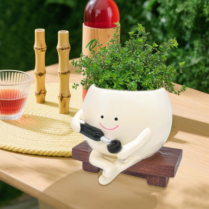 ChilArt Smiley Face Planter Pot Red Wine Glass in Hand,Resin Succulent Pots with Drainage Hole,Funny planters for Indoor Plants,Gift for Mother's Day,Teacher's Day,Birthday