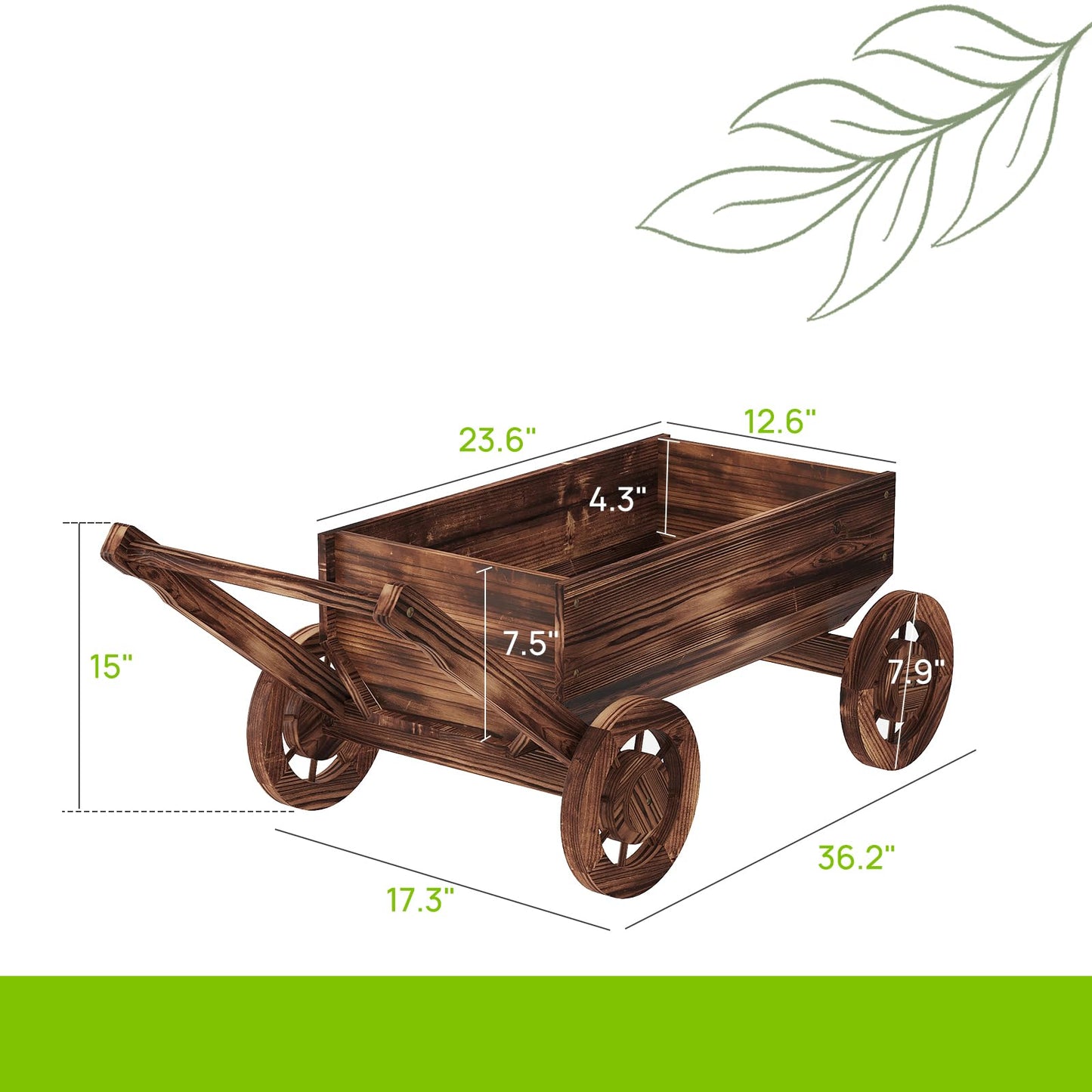 Wooden Flower Cart with Wheels Wooden Wagon Planter Outdoor Garden Planter Decor Planter for Patio Balcony Trolley Decoration Succulent Flower Pot, Indoor Backyard Balcon Decor（Large）