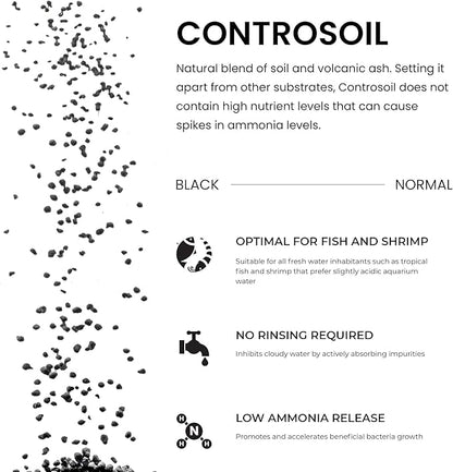 Ultum Nature Systems Controsoil - Freshwater Aqua Soil Substrate for Fish, Shrimp, Live Plant Propagation and Aquascaping - 6.8pH Low Ammonia, Volcanic Ash - Black, Normal (3 Liter)