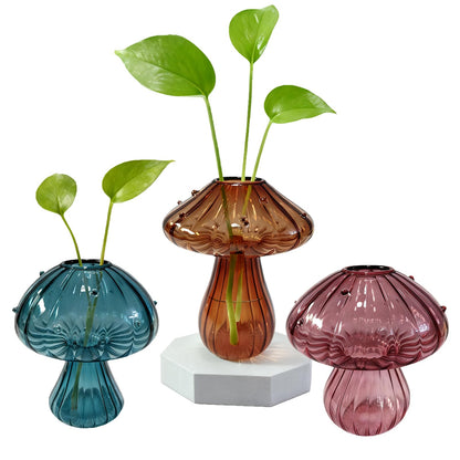 NOLIPED Glass Mushroom Propagation Planter - Set of 3 Cute Plant Propagation Stations for Indoor Plants, Unique Small Hydroponic Vase Jars Mini Terrariums for Window Living Room Bathroom Shelf Decor