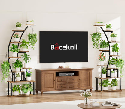 BACEKOLL Plant Stand Indoor with Grow Lights, 9 Tiered Metal Plant Shelf, 64" Tall Plant Stand for Indoor Plants Multiple, Large Plant Rack Display Shelf, Curved Plant Holder for Living Room, Patio